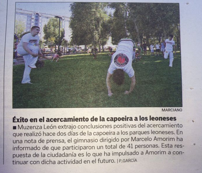 Noticia del Diario de León sobre el éxito de la actividad Capoeria en los parques de León